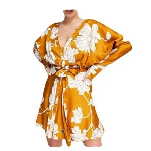 ASOS Gold and White Mini Dress with Floral Design‎